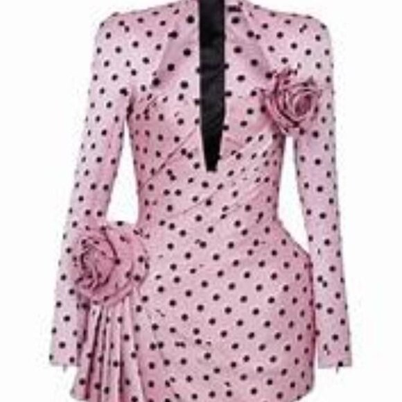 Balmain SS24 Pink Polka Dot Runway Mini Dress 38 - Picture 1 of 11
